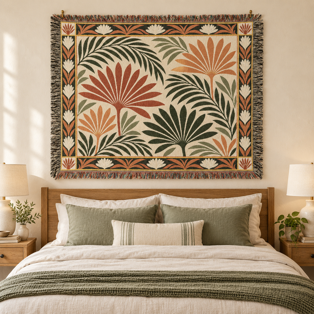 Tropical Palm Fronds Woven Blanket