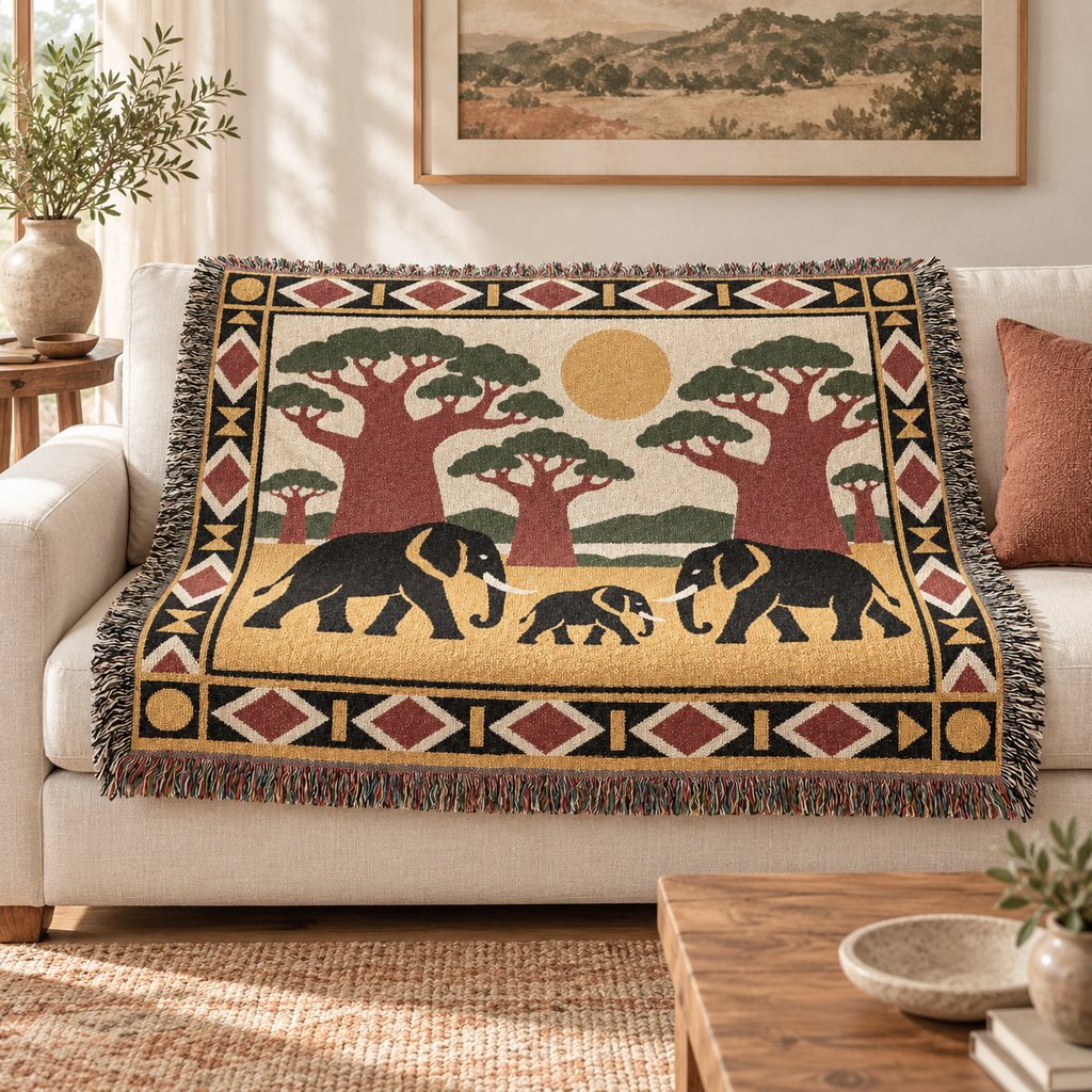 Elephant Safari Woven Blanket