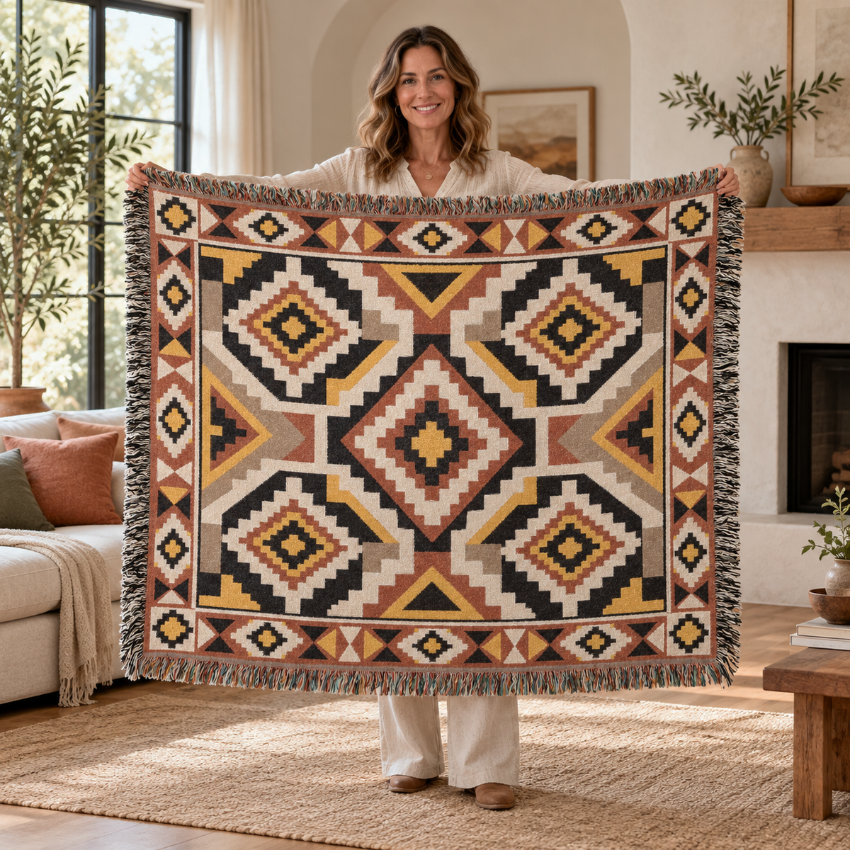 Southwestern Geometric Woven Blanket