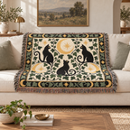 Black Cat Moon Woven Blanket