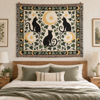 Black Cat Moon Woven Blanket