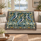 Heron Marsh Sunset woven cotton blanket with decorative fringed edges