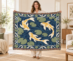 Koi Fish Pond Woven Blanket