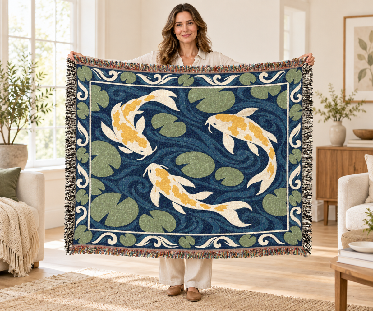 Koi Fish Pond Woven Blanket