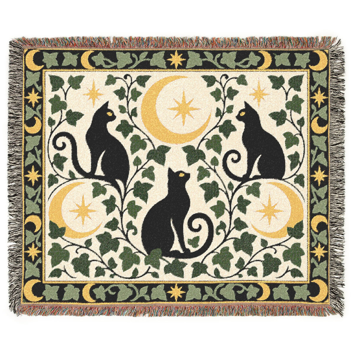 Black Cat Moon Woven Blanket