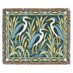 Heron Marsh Sunset woven cotton blanket with decorative fringed edges