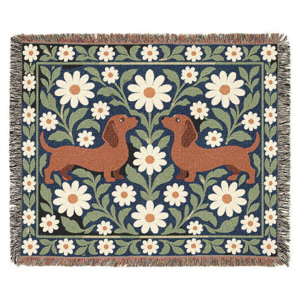 Dachshund Floral Woven Blanket