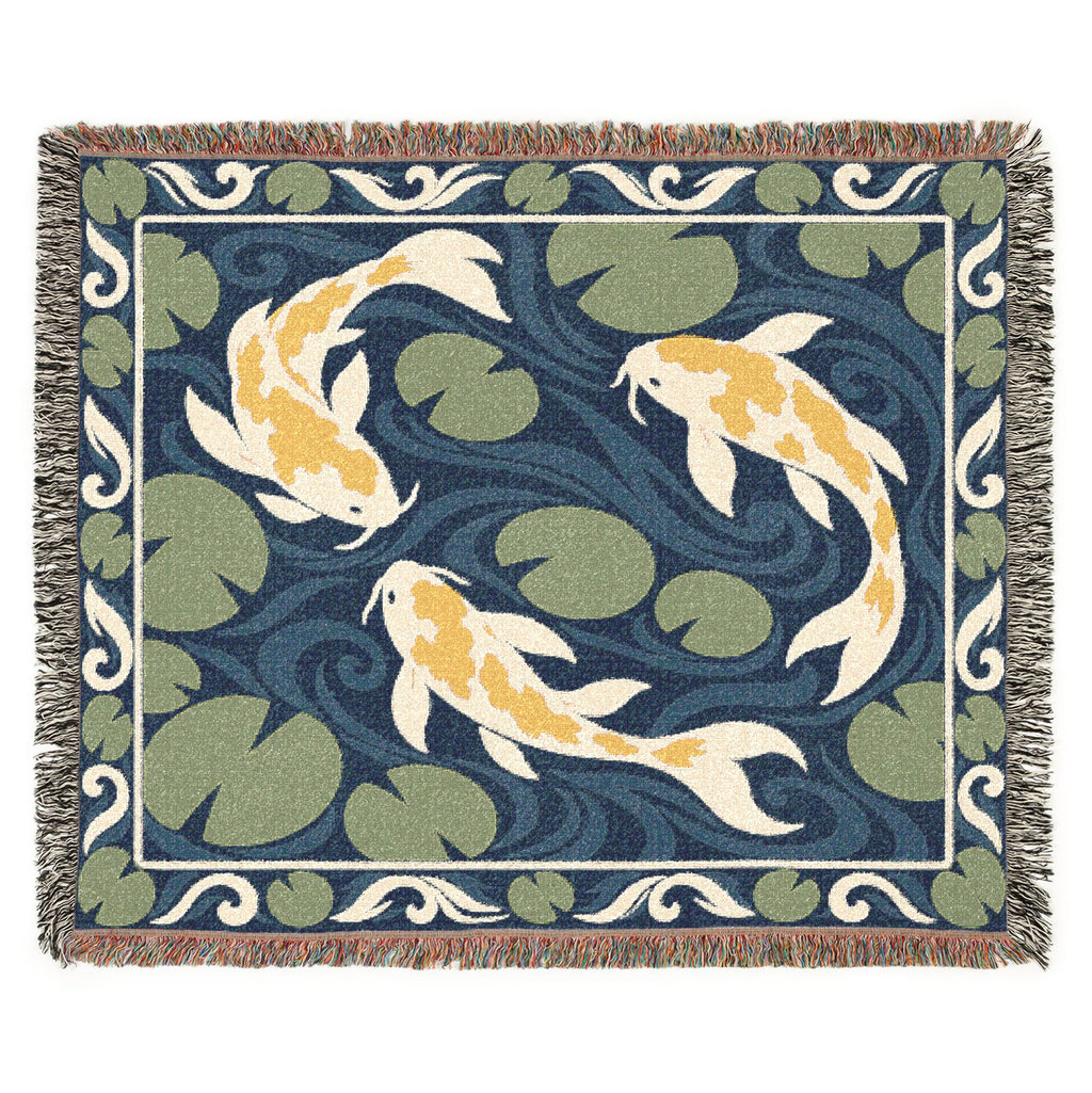 Koi Fish Pond Woven Blanket