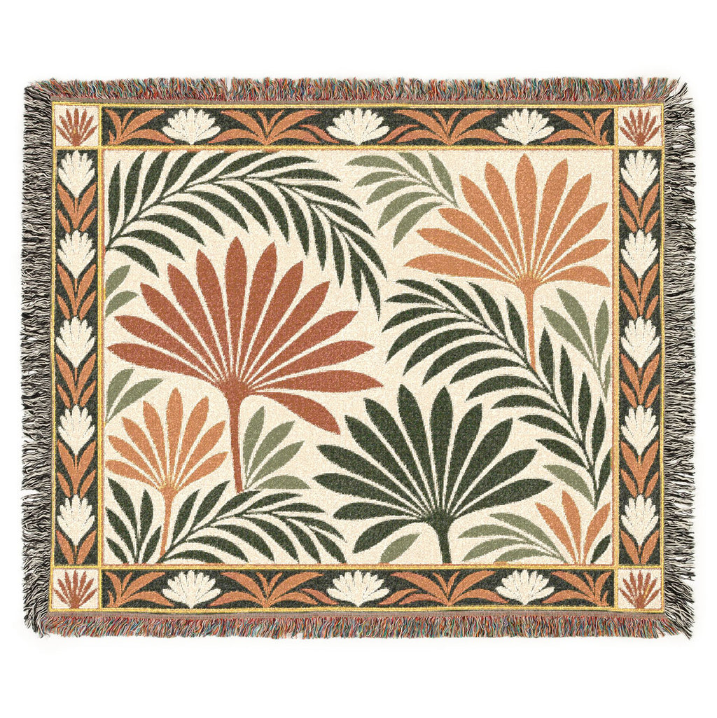 Tropical Palm Fronds Woven Blanket