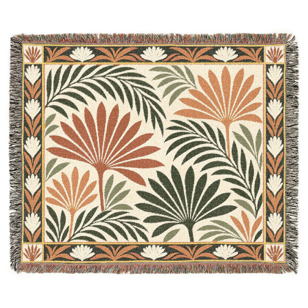 Tropical Palm Fronds Woven Blanket